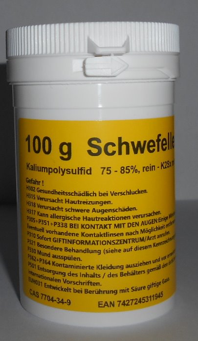 100 g Schwefelleber, Kaliumpolysulfid K2Sx (75-85% rein)