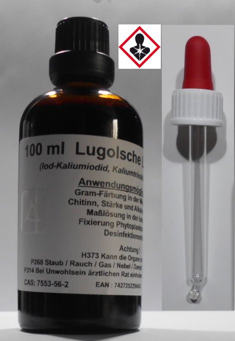 100 ml Lugolsche Lösung 5%ig (Iod-Kaliumiodid, Kaliumtriiodid-Lösung)