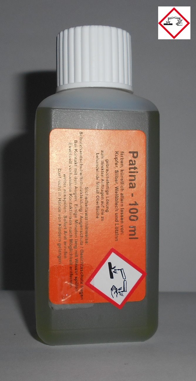 100 ml Tiffany Patina zum schwarz beizen von Kupfer, Silber und Weisblech