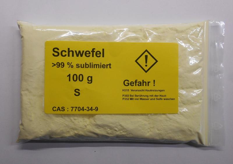 100 g Schwefel, Säurearm, sublimiert reinst >99,9% für Elementarsammlung