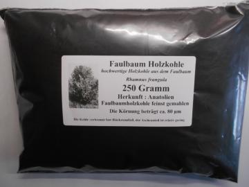 250 g Faulbaum Holzkohle, Holzkohlenstaub, (Körnung 80 µm), reinst