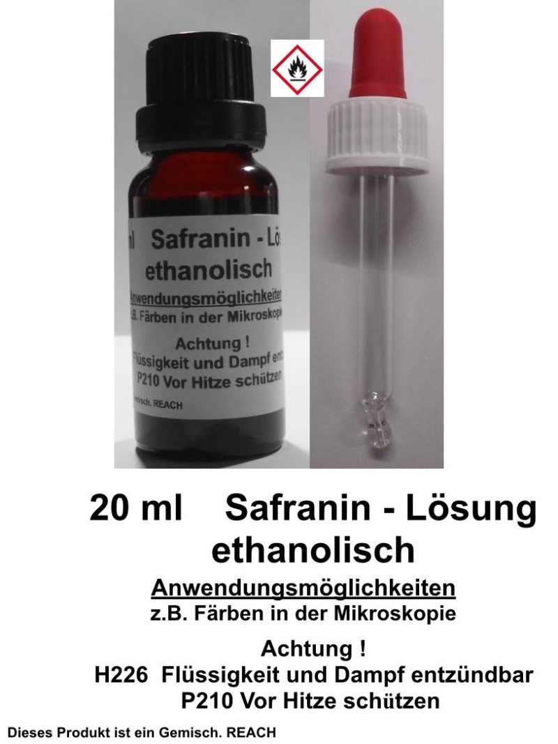 20 ml Safranin Lösung, ethanolisch, für die Mikroskopie