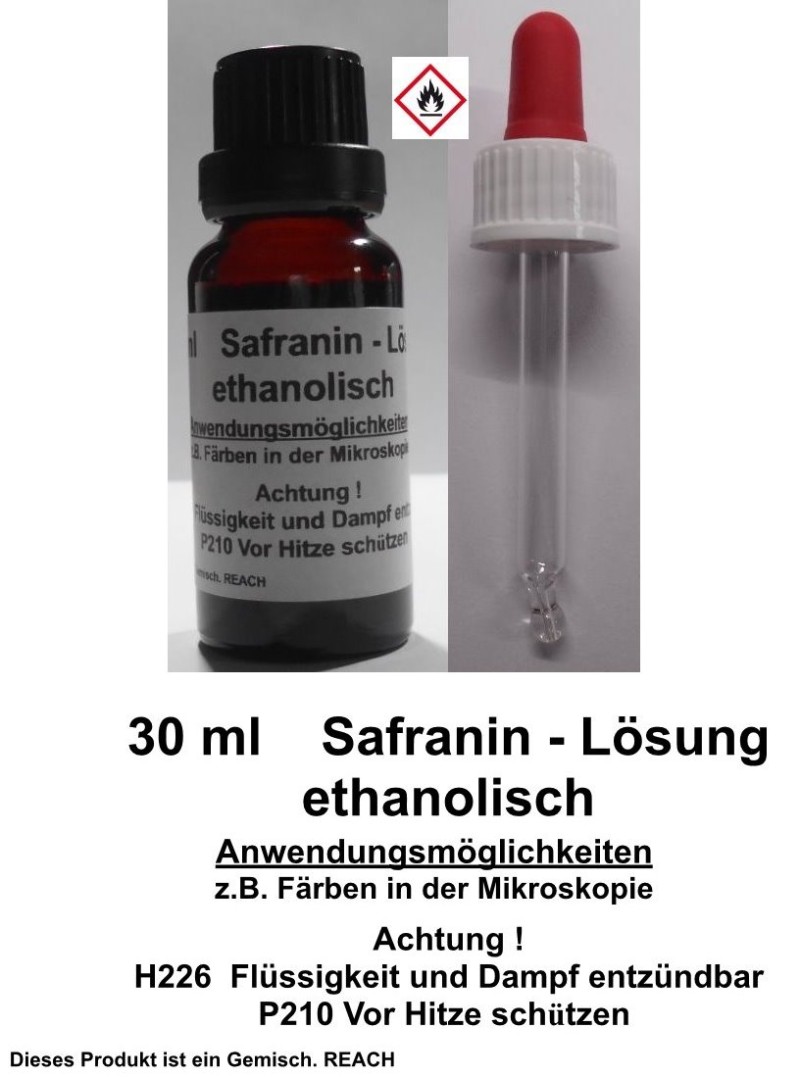 30 ml Safranin Lösung, ethanolisch, für die Mikroskopie