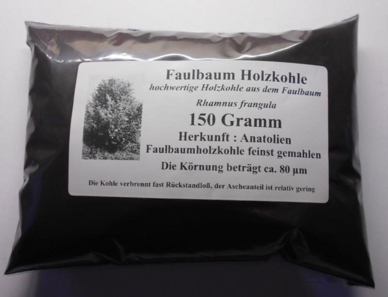 150 g Faulbaum Holzkohle, Holzkohlenstaub, (Körnung 80 µm), reinst