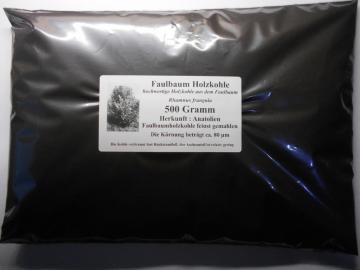 500 g Faulbaum Holzkohle, Holzkohlenstaub, (Körnung 80 µm), reinst