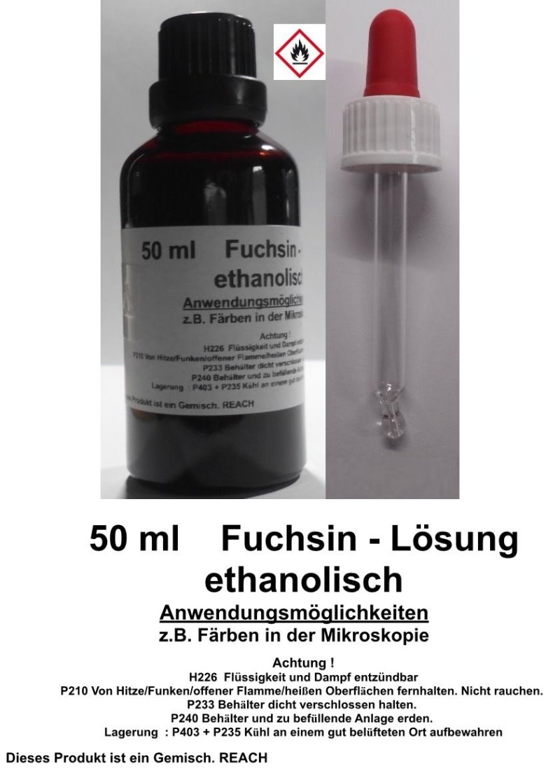 50 ml Fuchsin Lösung, ethanolisch, für die Mikroskopie