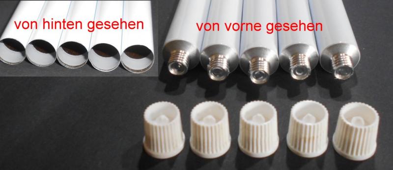 5 Stück 8 ml Leertuben aus Aluminium weiß lackiert, Masse : 13,5 x 75 mm