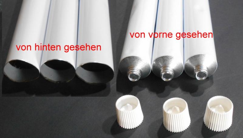 3 Stück 50 ml Leertuben aus Aluminium weiß lackiert, Masse : 25 x 145 mm