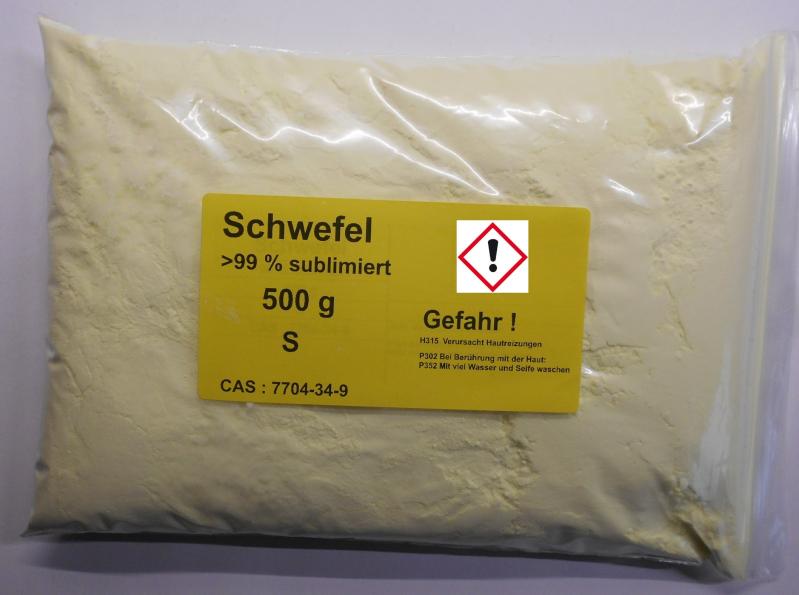 500 g Schwefel, Säurearm, sublimiert reinst >99,9% für Elementarsammlung