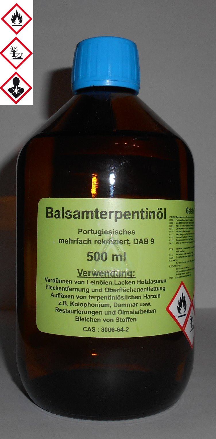 500 ml Portugiesisches Balsam Terpentinöl DAB 9, farblos, mehrfach rektifiziert