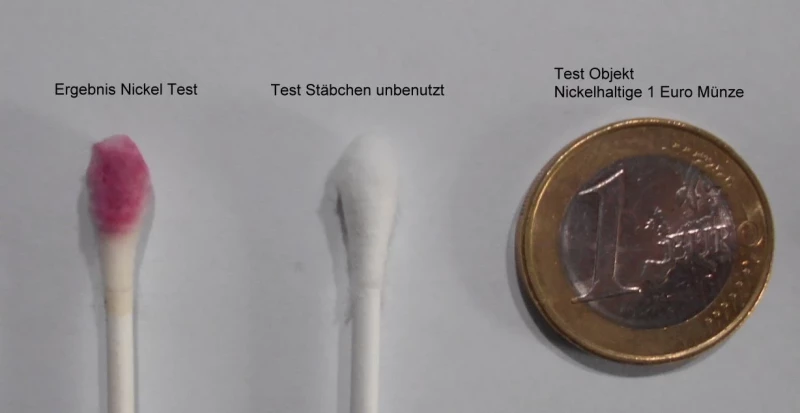 Nachweis von Metallen - Schnelltest zum Nachweis Metallen, Legierungen und galvanischen Schichten, speziell für Nickel