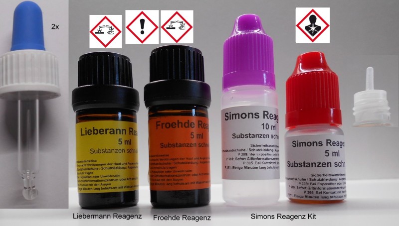 3 Teilig Test Kit-Fröhde, Liebermann und Simon´s Reagenz - Substanzen Test Kit